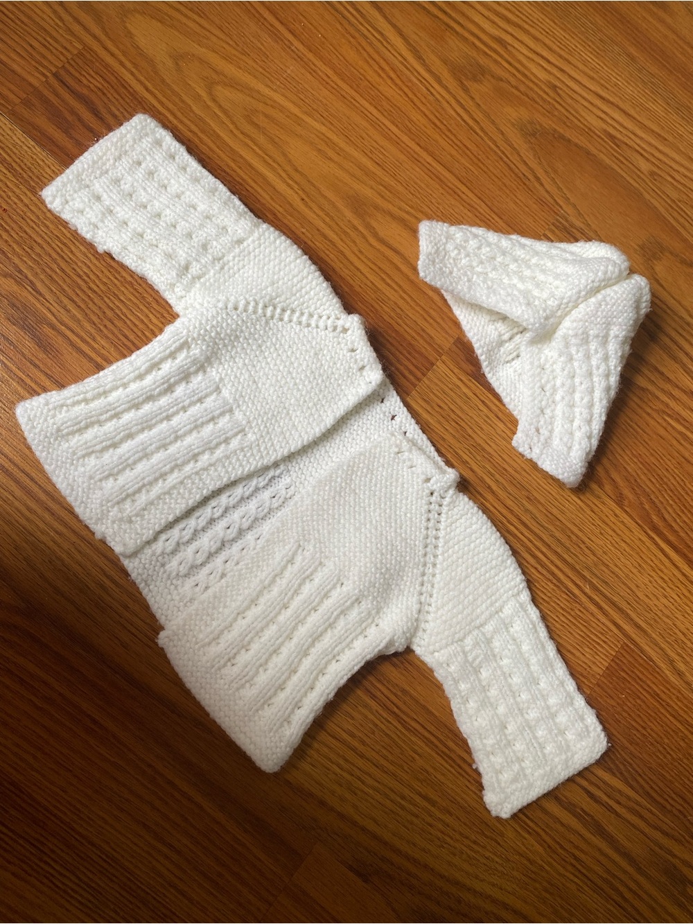 Classic Hand-Knit White Baby Cardigan and Hat Set - Kids Matching Sets